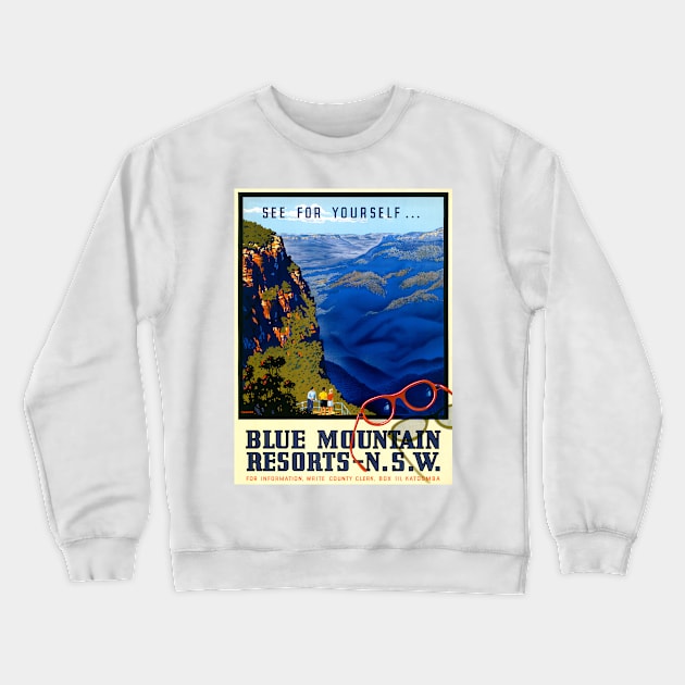 Vintage Travel Poster Australia Blue Mountains Crewneck Sweatshirt by vintagetreasure